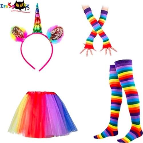 80s Retro Rainbow Unicorn Tutu Skirt Girl Halloween Costume Women Festival Fancy Dance Dress Kids Carnival Party DCostume Set