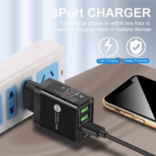 US/EU/UK Fast Power Charger PD20W+QC3.0 2.4A Dual USB Fast Charge Mobile Phone Charger Multi-port USB with PD Charging Head