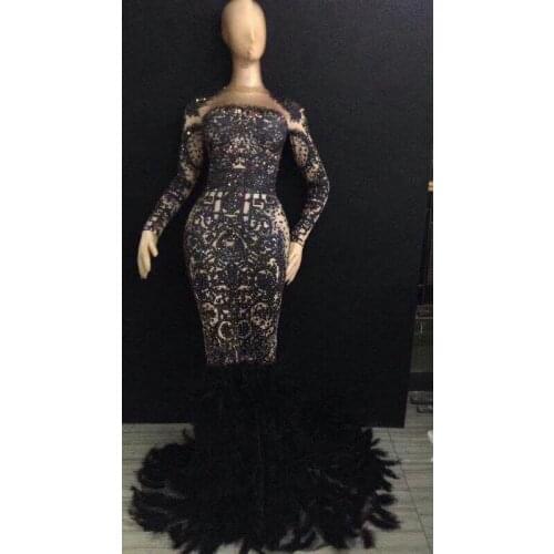 Female Singer Catwalk Gogo Black Feather Sexy Bag Hip Dress Nightclub DJ Evening Party Stage Costume DJ347