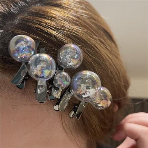 New Punk Vintage Glass Ball Hair Clips for Women Y2K Fashion Jewelry Geometric Barrettes Headwear Hairpins Accessories 90s Gifts