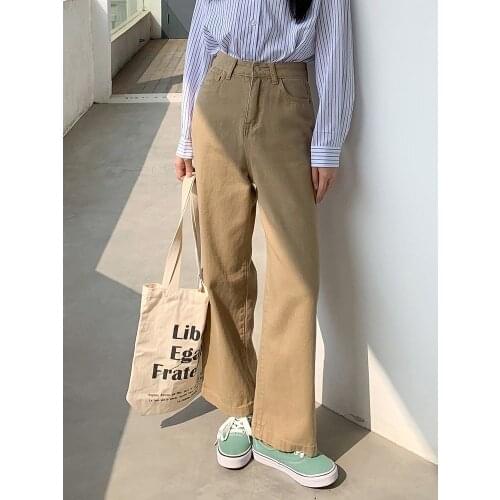 Vintage Khaki Woman Jeans Ankle-Length High Waisted Bottom Clothes 2021 Summer New Harajuku Solid Japanese Style Jeans for Women