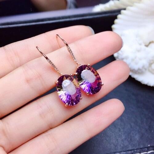 925 Silver Fashion Stud Earrings Imitation Natural Amethyst Crystals Inlaid Tourmaline Earring For Women Fine Jewelry Wholesale