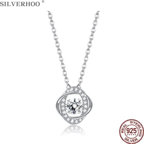 SILVERHOO Sterling Silver 925 Women Necklaces Double Circle Design Pendant Chain Necklace Geometry Fine Jewelry Female Hot Sale