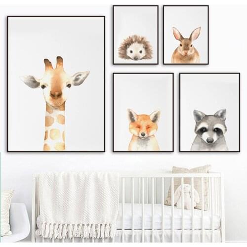 Giraffe Raccoon Rabbit Nursery Wall Art Canvas Painting Animals Nordic Posters And Prints Wall Pictures Girl Boy Kids Room Decor