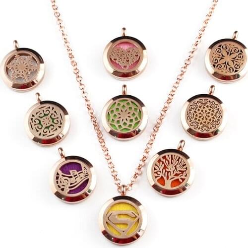 1PC Rose Gold 25MM Aromatherapy Essential Oil Diffuser Locket Perfume Necklace Stainless Steel Locket with Felt Pads For Woman