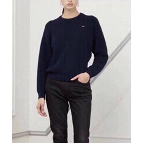 100% Wool Embroidery 10.21 Round Neck Pullover Long Sleeve Loose Casual Fashion Knitted Sweater Women 2021 Autumn Winter New