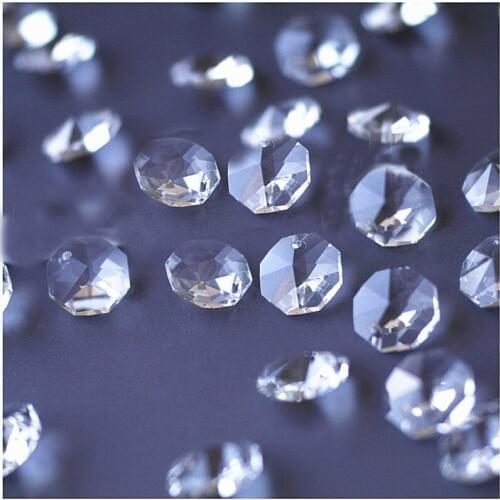 1000PCS/lot 14mm crystal octagon beads in 1 holes for wedding strands & chandelier bead parts