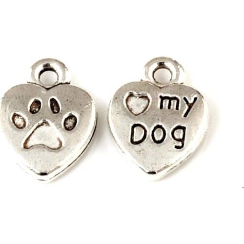 200pcs Mini 9.5x12mm Heart "My Dog" with Dog Puppy Paw Print DIY Charm Pendant for Crafting, Jewelry Making Accessory A-212