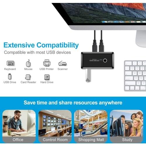 2x4 USB 3.0 Sharing Switch Selector 2 Port PCs Sharing 4 USB Devices for Keyboard Mouse Printer