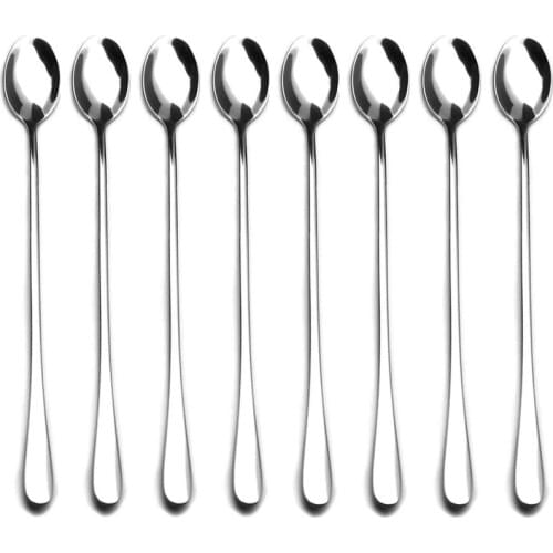 9-Inch Long Handle Stirring Spoon,Soup Spoon, Ice Tea Coffee Spoon, Stainless Steel Cocktail Mixing Spoons - Set of 8