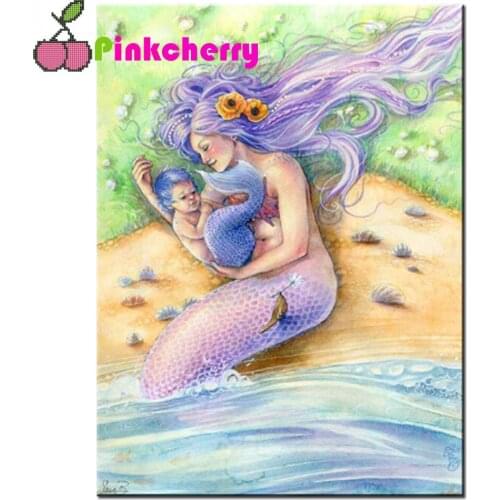 Diamond mosaic Mermaid mother and child diamond paint custom,diamond painting full square round resin diamond embroidery k1198