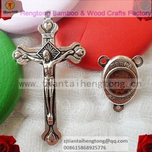 Free shipping rosary parts, rosary center, rosary cross,Jerusalem cross with Madonna Medallion,Containing terra soil
