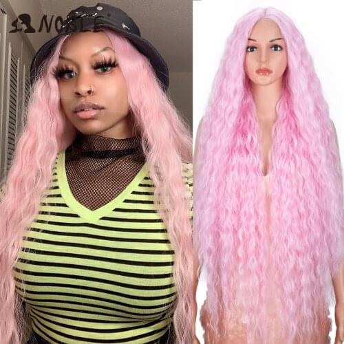 Noble Lace Wigs 42" Long Wavy Synthetic Wig With Baby Hair Half Hand Tied 130% Density Wig 1.5"4" Simulated Scalp Wigs For Black