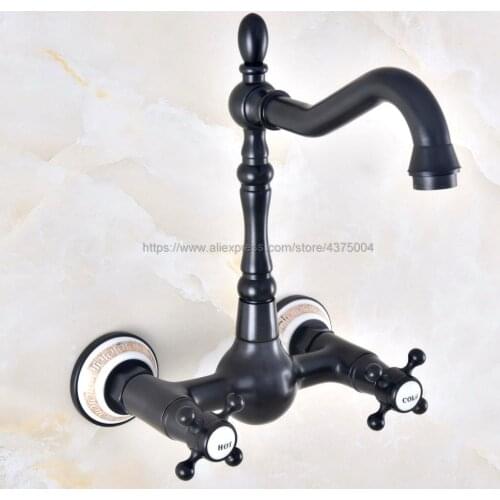 Oil Rubbed Bronze Swivel Spout Kitchen Sink Faucet / Wall Mounted Dual Cross Handles Bathroom Basin Mixer Taps Nnf466