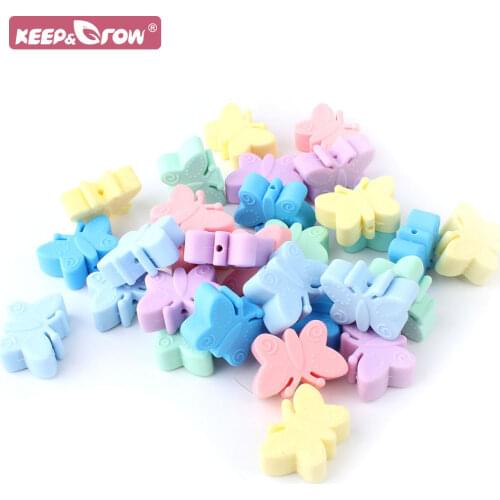 KEEP&GORW 5Pcs Butterfly Silicone Beads BPA Free Baby Teething Beads Chewable Pendant Teething Toys DIY Pacifier Chain Accessory