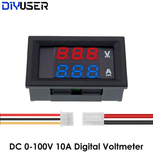 DC 0-100V 10A Digital Voltmeter Ammeter Dual Display Voltage Detector Current Meter Panel Amp Volt Gauge 0.28" Red Blue LED
