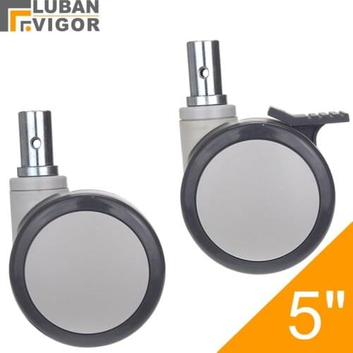 5 inch PU double wheel bearing with brake or no,round rod installation,load 200kg,durable,For Nursing bed,Medical equipment