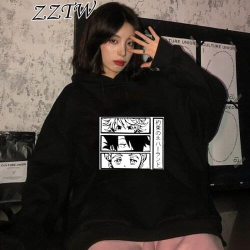 Cartoon Harajuku Women Hoodie Hot Japan Anime Promise Neverland streetwear long-sleeved graphic Oversized Sweatshirts loose tops