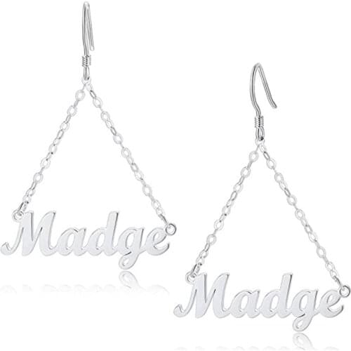 Custom Name Earrings Triangle Chain Pendant Earrings Custom Name Jewelry Personalized Stainless Steel Earrings Gifts for Women