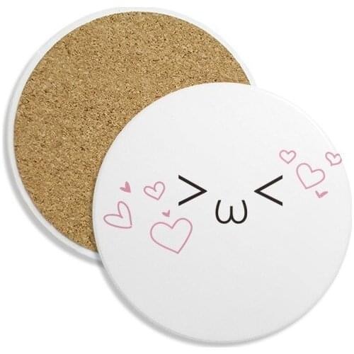 Kaomoji Love You Expression Ceramic Coaster Cup Mug Holder Absorbent Stone for Drinks 2pcs Gift