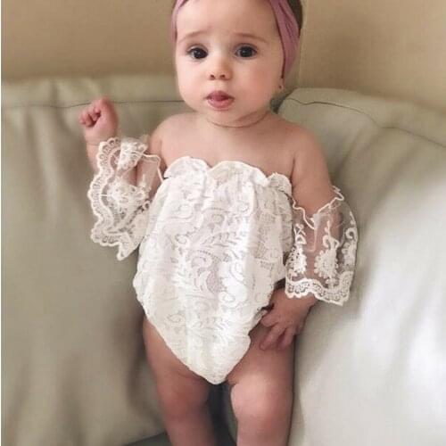Solid Off the Shoulder Lace Bodysuit For Baby Girl Sunsuit Jumpsuit Summer Clothes 0-24 Months