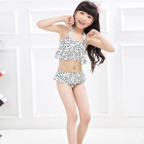 DSZL Creative Leaf Printed Childrens Swimsuit Korean Edition High-end Girl Crushed Swimsuit Set