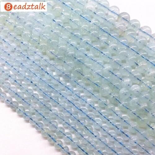 Natural Aquamarines Stone Beads Round Smooth Blue Color Crystals For DIY Making Earrings Bracelet Jewelry