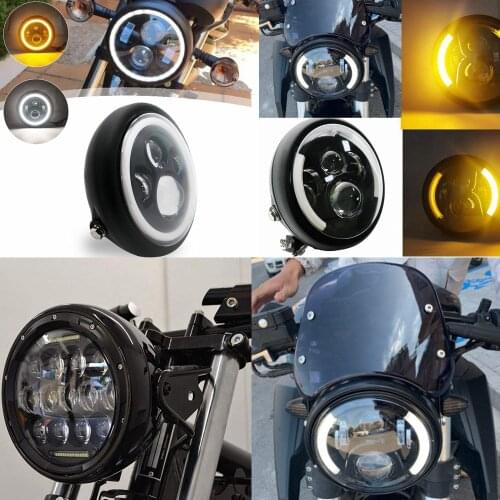 Motorcycle 7 Inch LED Headlight Retro Motorbike Headlamp for Honda Hornet 900 Cafe Racer 883 Sportster Street Glide Road King