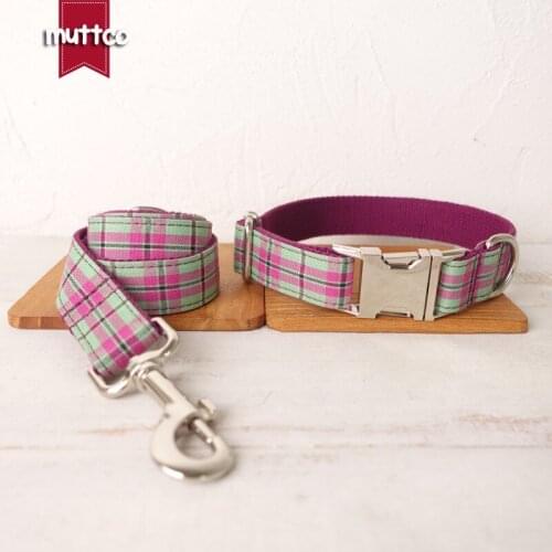 MUTTCO retailing pretty self-design dog collar Purple Mint Plaid handmade poly satin and nylon 5 sizes dog collar UDC099