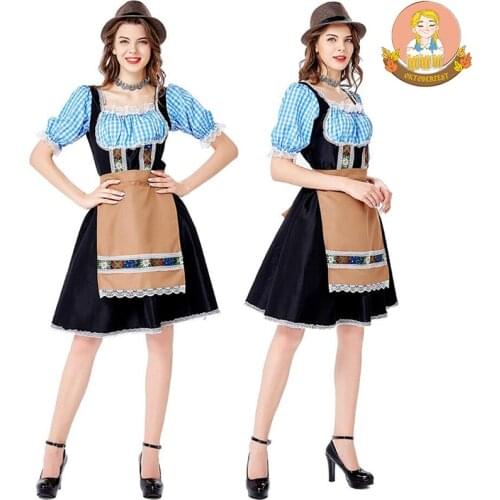 2021 New Oktoberfest Costume For Women Traditional Festival Waitress Beer Girl Cosplay Outfit Puff Sleeve Blue Dress For Girl