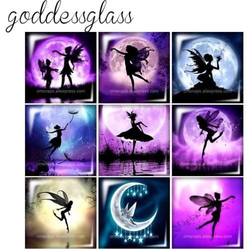 New Moon Fairy Purple Moon wings Girl Square 10pcs mixed 12mm/20mm/25mm/30mm photo glass cabochon demo flat back Making findings