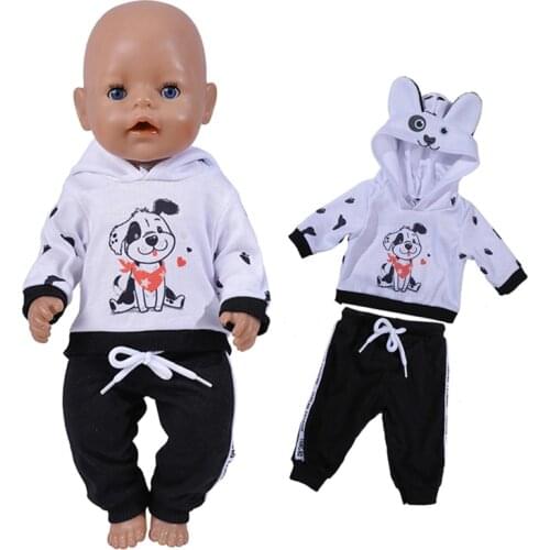 18 Inch Doll Clothes Cartoon Dog Hoodies Trousers New Born Baby Boy Clothes Sports Suit Toys for Girl 43 cm Reborn Doll Outwear