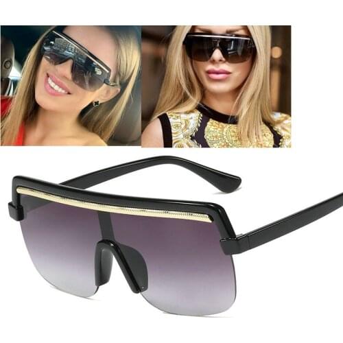 Ocean Lens One Piece Women Sunglasses Vintage Retro Alloy Square Sun Glasses Men Half Frame Oversize Shades Black Eyewear NX