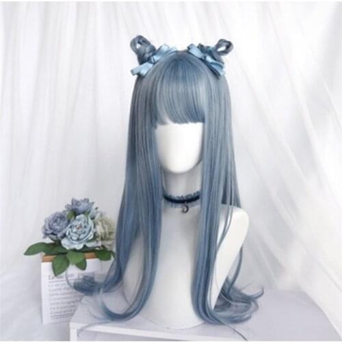 CosplayMix 60-68CM Halloween Party Lolita Cute Girl Long Wavy Ombre Blue Orange Hair Heat Resistant Synthetic Cosplay Wig+Cap