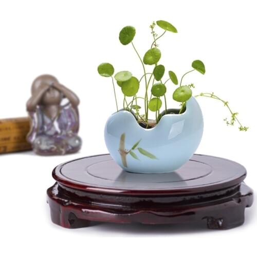 Imitation Solid Wood Rotate Carving Base Stander Plates Flowerpot Vase Base Stone Craft Temple Teapot Display Holder Stand Bases