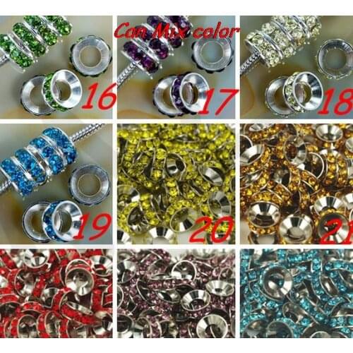 Silver plated men rt3 Spacer Charm Wheel Beads Fit European Bracelet Rhinestone Loose Beads Round crystal