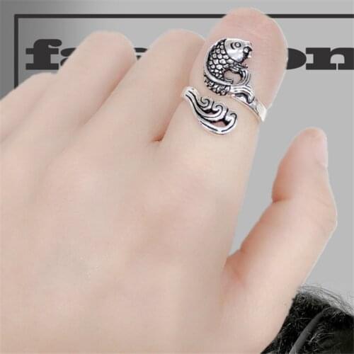 Drop Shipping Ethnic Style Cute Animal Fish Cloud Large Woman Rings Thai Lucky Exaggerated Hip Hop Ring Indian China