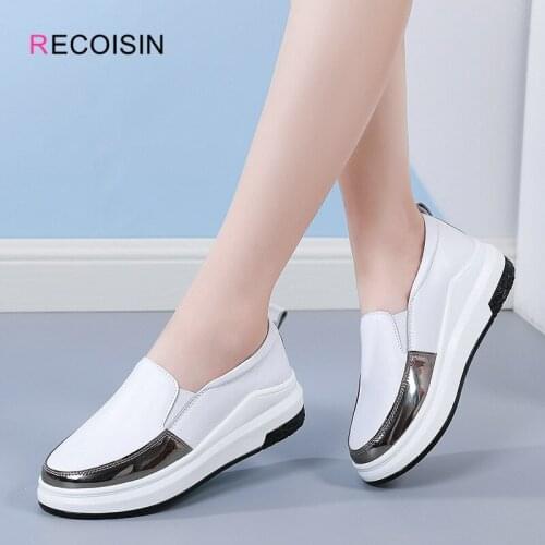 RECOISIN 2020 New Autumn Women Shoes Comfortable Flats Shoes For Women Fashion Casual Slip-on White Ladies Shoes zapatos mujer