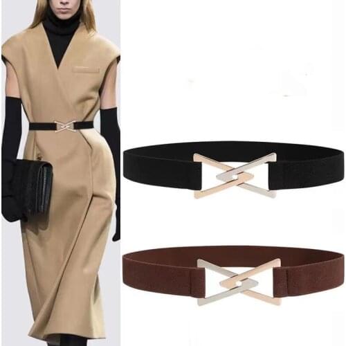 Elastic Women Fashion Belts Luxury Brand Two-Color Triangle Buckle Waist Strap All-Match Overcoat Dress Casual Female Waistband
