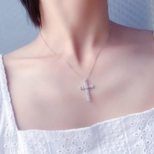 Luxury Crystal Cross Pendant Necklace Female Choker Bijou Pure 925 Sterling Silver Necklace Women Accessories Girl Birthday Hot