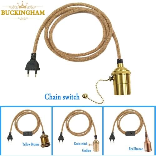 Retro Hemp Rope Cord Twisted Cable Braided Flexible Pendant Light Socket With EU Plug Switch Vintage E27 Edison Bulb Lamp Holder