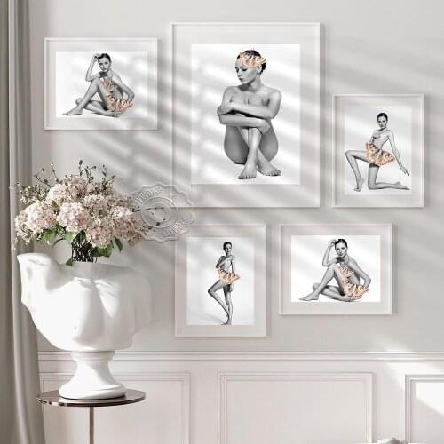 Modern Nude Portrait Art Posters, Beautiful Female Model Pictures Wall Art Canvas Painting, Butterfly Gril Art Prints Home Decor