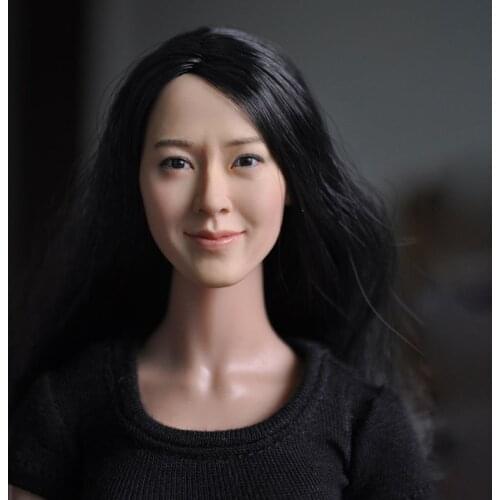 KM13-77 1/6 Scale Female Asian Black long hair Head Sculpts Model For 12'' Woman Action Figure Accessory
