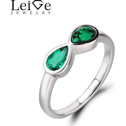 LeiGe Jewelry Emerald Wedding Rings Pear Shape Green Gemstone Rings May Birthstone Solid 925 Sterling Silver Double Stones Rings