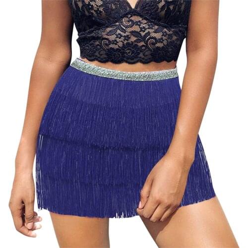 Women Sequin Belly Costume Tassel Wrap Skirt Club Mini Skirt Unique Design Solid Color Lovely Dance Shake Girls Skirt