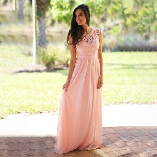 Autumn O-Neck Lace Chiffon Women Dress Sleeveless Elegant Maxi Party Vestidos Beach Dress Vocation Holiday Clothes