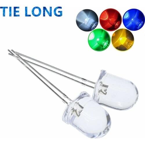 10mm LED 5 Colors Red Blue Yellow Green White Transparent 20mA 0.75W Ultra Bright Round LED Light Emitting Diode Lamp