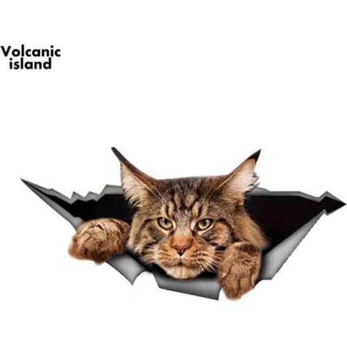 13cm x 6.1cm Maine Coon Car Sticker Torn Metal Decal Reflective Sticker 3D Funny Big Cat Decal Car Styling Waterproof