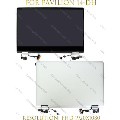 14" For Hp Pavilion X360 14-DH 14-dh0525sa 14-dh0516na LCD Touch Screen Digitizer Full Assembly With Hings Sliver L51120-001