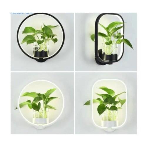 18W Nordic Green Plant Wall Lamp with Remote Control Dimmable LED Indoor Wall Light for Bedside Hallway Corridor Stair Lighting